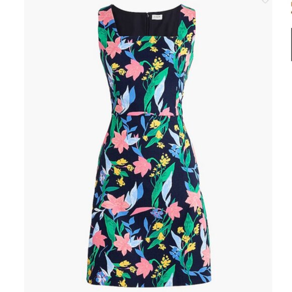 NWT J. Crew Floral Basket Weave Square Neckline Dress - Picture 4 of 7